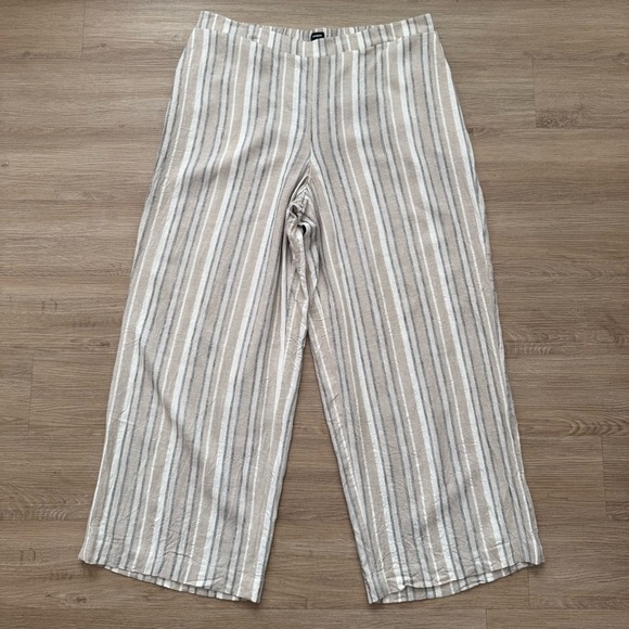 Express Linen Blend High Rise Striped Wide Leg Pants Blue Ivory Beachy Lounge XL - Picture 1 of 8